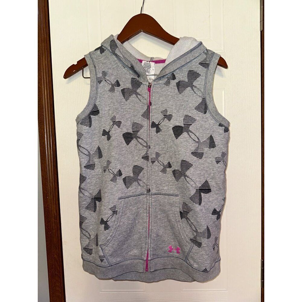 Under Armour Gray & Pink Zip Up Hoodie Vest Size Youth XL